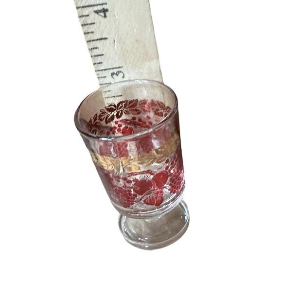 Vintage Red & Fold Motif Footed Glasses Set of 6 Retro Mid Century Barware Drink - Picture 7 of 7